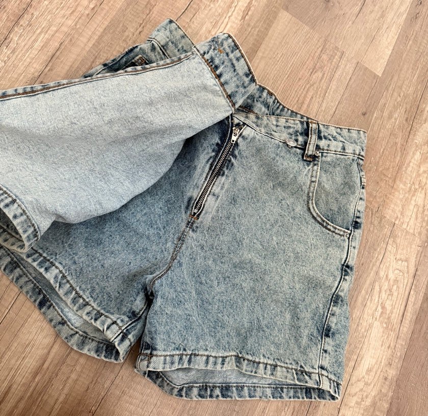 Mavi Kot Mini Şort Etek - Görsel 4