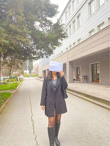 xxl Beden Siyah çift düğme detaylı astarlı blazer dokuma ceket