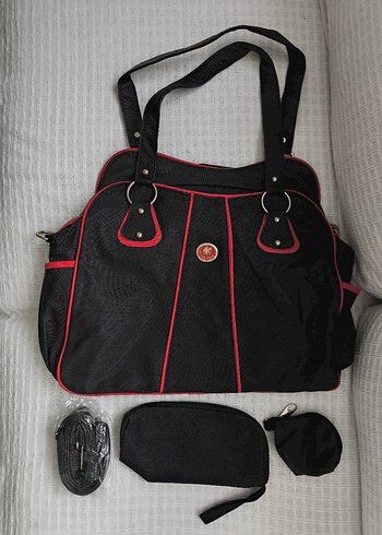 Orijinal Polo Siyah Kırmızı Detaylı Fermuarlı Anne Bebek Çantası