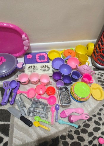 Renkli Oyuncak Mutfak Seti ve Alışveriş Arabası - Görsel 3