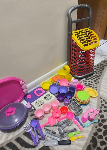 Renkli Oyuncak Mutfak Seti ve Alışveriş Arabası - Görsel 2