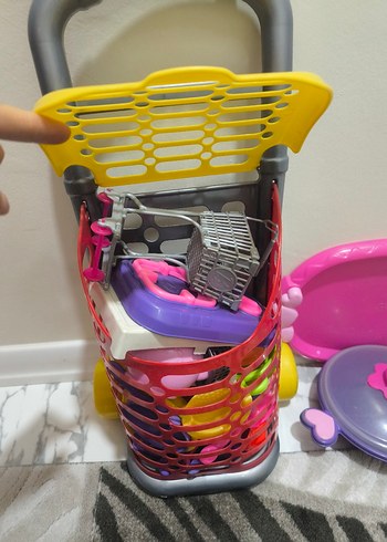 Renkli Oyuncak Mutfak Seti ve Alışveriş Arabası - Görsel 6