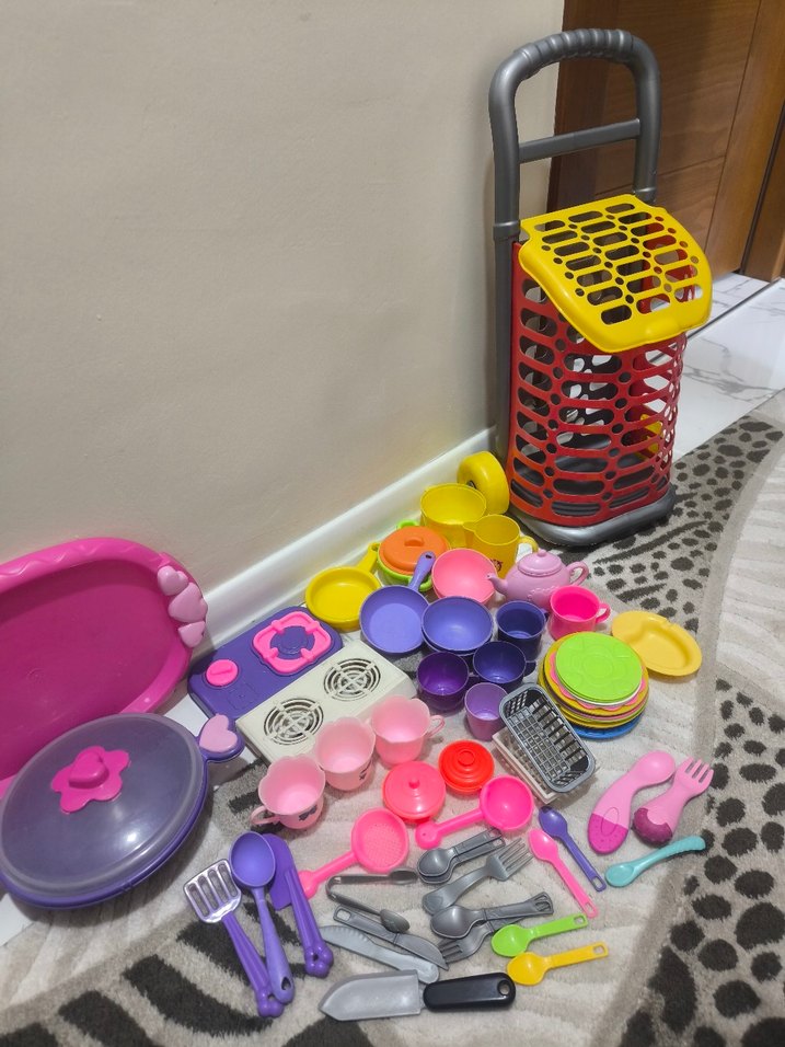 Renkli Oyuncak Mutfak Seti ve Alışveriş Arabası - Görsel 2