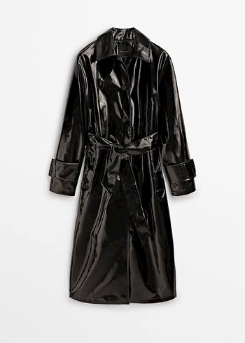 m Beden siyah Renk Massimo Dutti Siyah Parlak Deri Trençkot