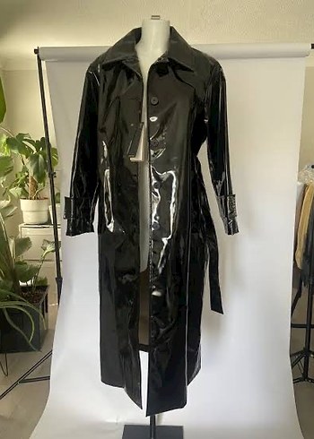 Massimo Dutti Massimo Dutti Siyah Parlak Deri Trençkot