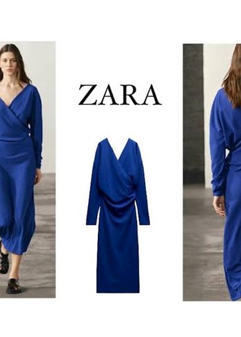 Zara Kadın Mavi Uzun Elbise
