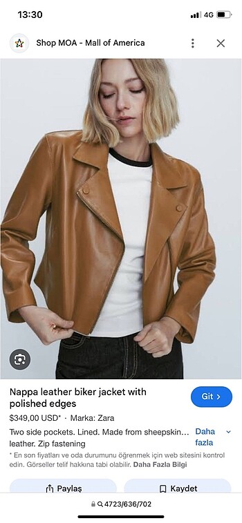 Massimo dutti etiketli hakiki deri ceket