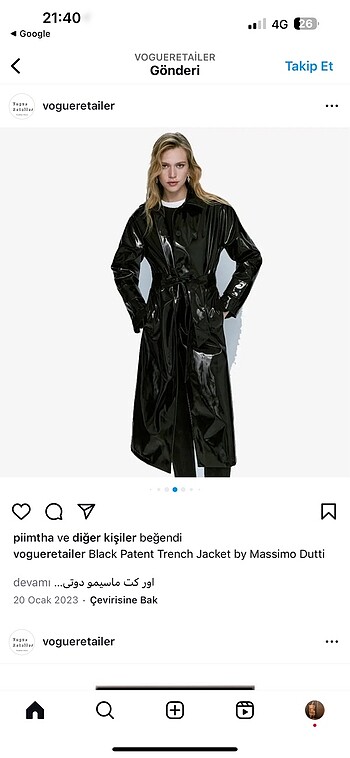 Massimo dutti etiketli rugan trençkot