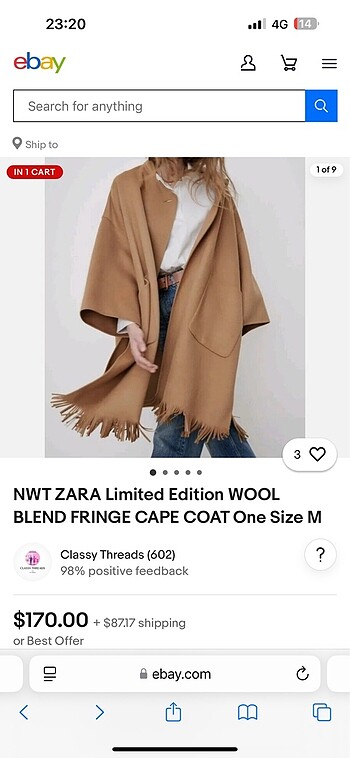 Zara Zara etiketli 0 yün kaban