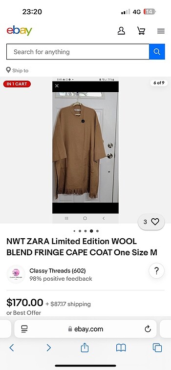 m Beden Zara etiketli 0 yün kaban