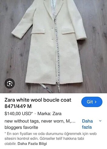xs Beden beyaz Renk Zara etiketli yün kaban