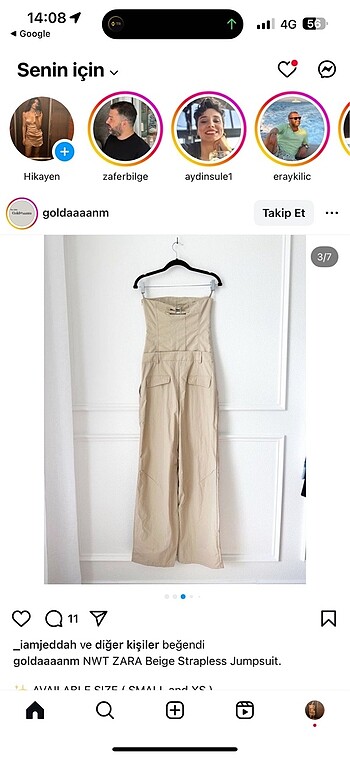xs Beden camel Renk Zara etiketli viral tulum