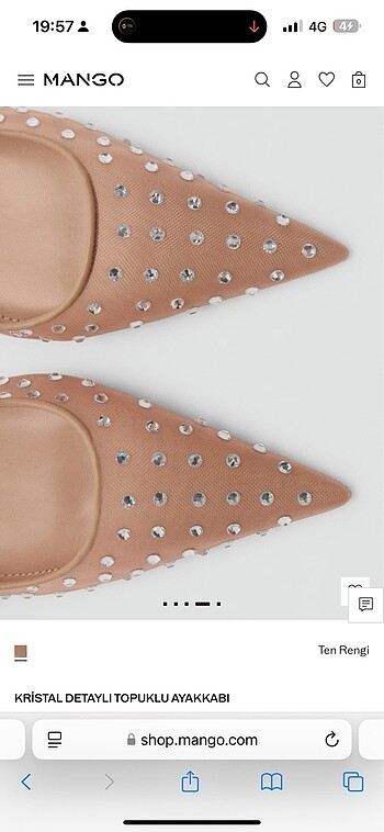 38 Beden ten rengi Renk Mango etiketli parlak taşlı stiletto