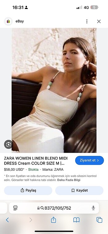 m Beden camel Renk Zara etiketli boncuklu keten elbise