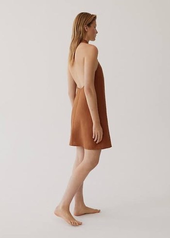 Bej Kadın Mini Süet Halter Yaka Elbise - Görsel 2