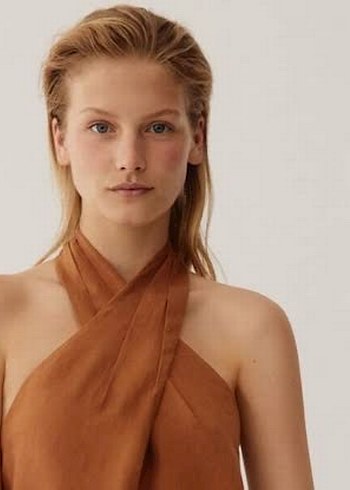 Bej Kadın Mini Süet Halter Yaka Elbise - Görsel 3