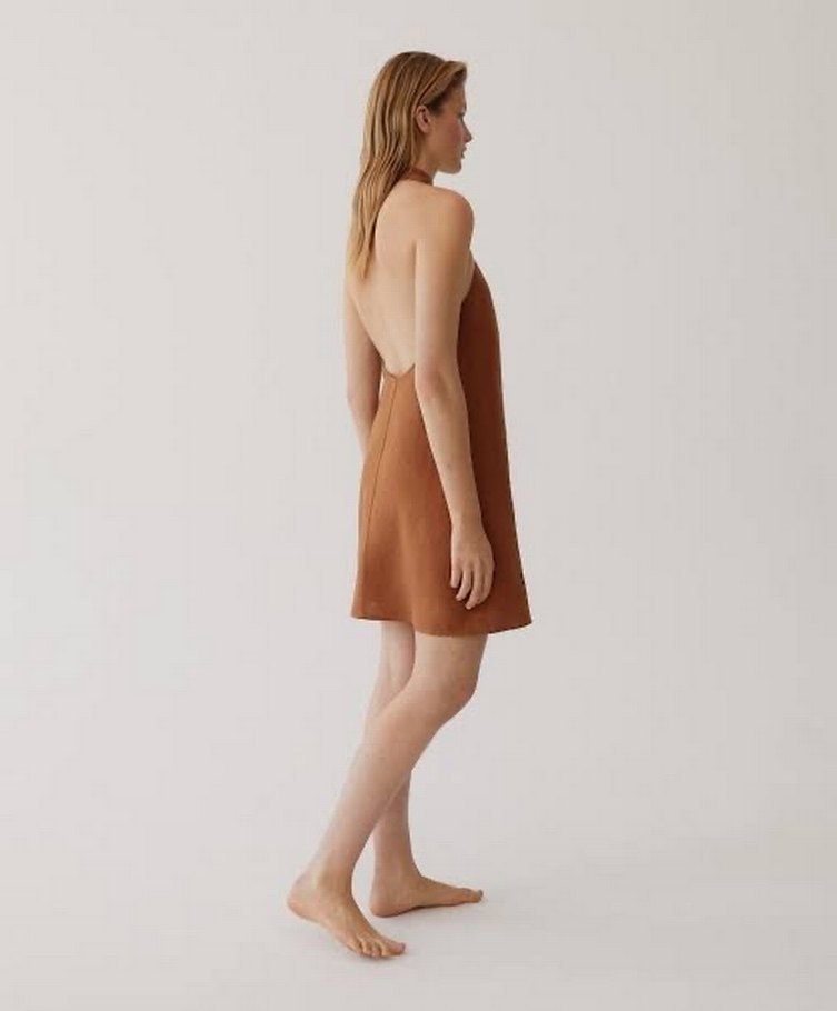 Bej Kadın Mini Süet Halter Yaka Elbise - Görsel 2