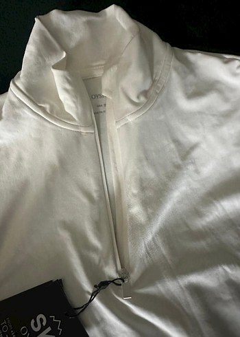 Beyaz Yarım Fermuarlı Yumuşak Kumaşlı ısı geçirmez üst - Görsel 4
