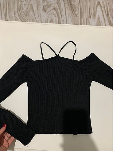 Siyah Fitilli Crop Bluz