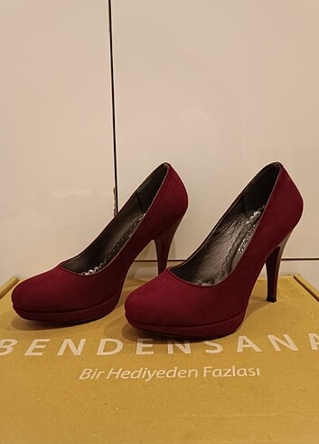 Diğer Süet vişne ton stiletto