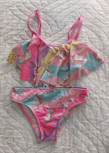 Kız Çocuk Unicorn Desenli Askılı Bikini 6-7yas