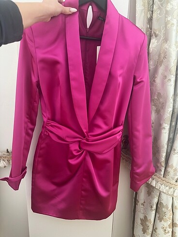 xs Beden Zara Pembe Saten Ceket Elbise