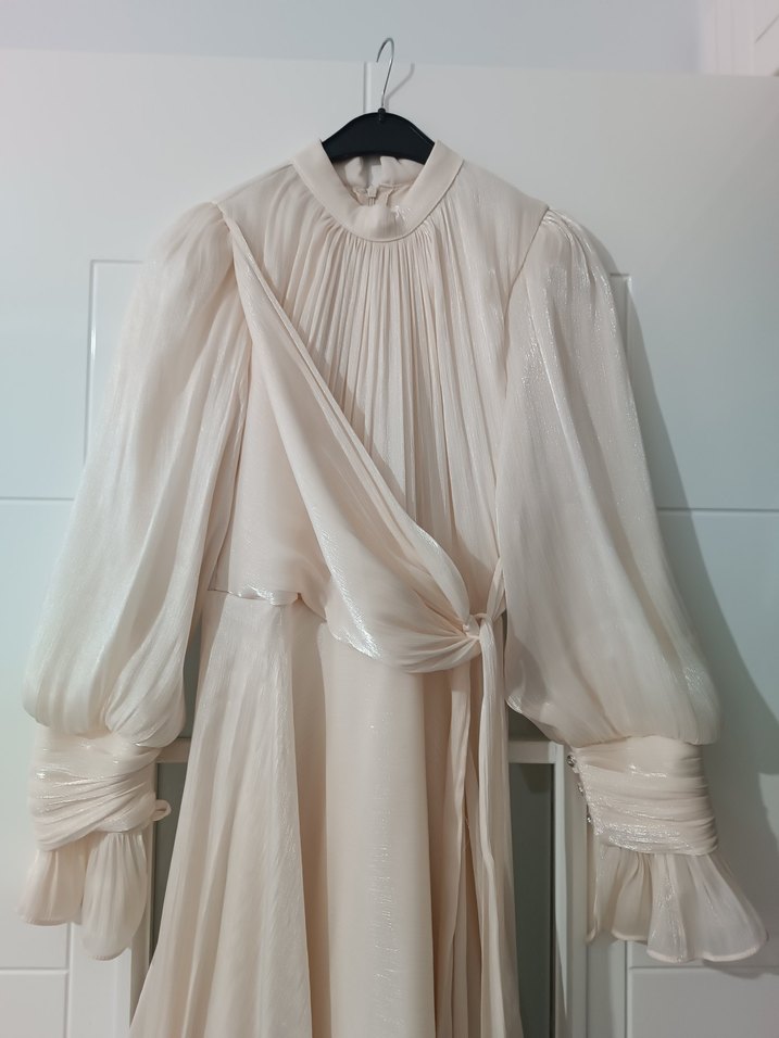 KADIN EKRU RENK IŞILTILI ABİYE HÜLYA KESER MARKA - Görsel 4