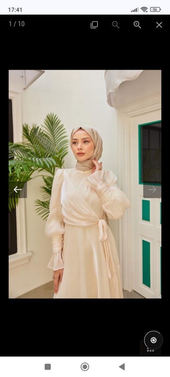 KADIN EKRU RENK IŞILTILI ABİYE HÜLYA KESER MARKA - Görsel 2