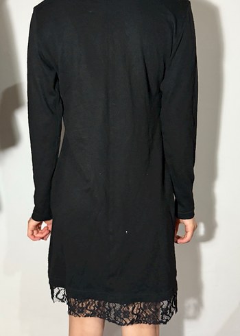 Siyah Dantel Detaylı Midi Triko Elbise - Görsel 2