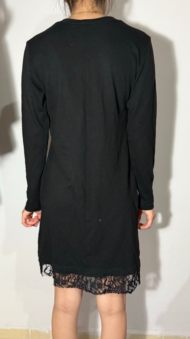 Siyah Dantel Detaylı Midi Triko Elbise - Görsel 2