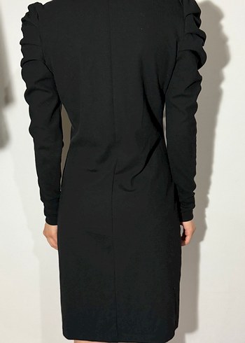 Uzun Kollu Siyah Drapeli Midi Triko Elbise - Görsel 2