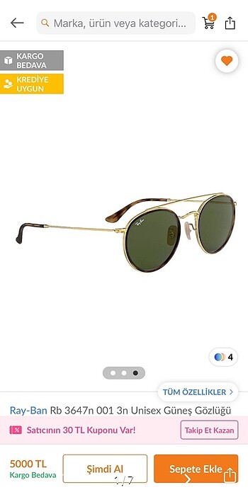 Orijinal Ray Ban gözlük kullanılmadı