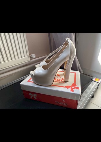 Beyaz Tokalı Yüksek Topuklu Kadın Abiye Ayakkabı. 15 cm topuklu - Görsel 2