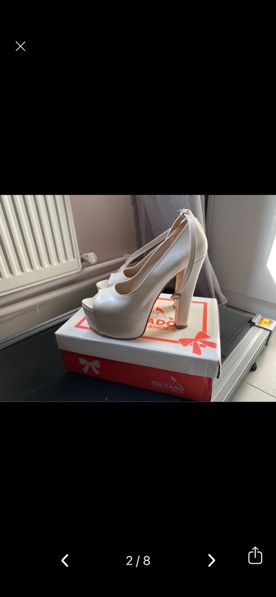 Beyaz Tokalı Yüksek Topuklu Kadın Abiye Ayakkabı. 15 cm topuklu - Görsel 2