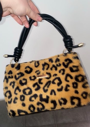 Kahverengi Leopar Desenli Kadın Kürklü Çanta - Görsel 8