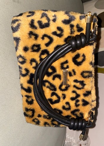 Kahverengi Leopar Desenli Kadın Kürklü Çanta - Görsel 2