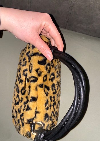 Kahverengi Leopar Desenli Kadın Kürklü Çanta - Görsel 9