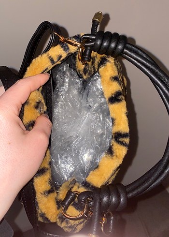 Kahverengi Leopar Desenli Kadın Kürklü Çanta - Görsel 7