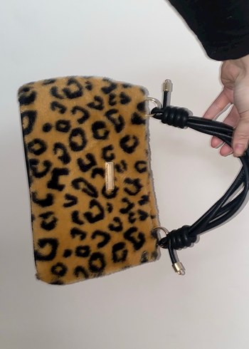 Kahverengi Leopar Desenli Kadın Kürklü Çanta - Görsel 14