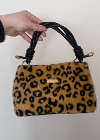 Kahverengi Leopar Desenli Kadın Kürklü Çanta - Görsel 13