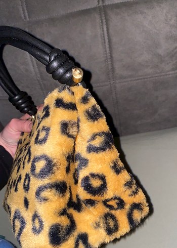 Kahverengi Leopar Desenli Kadın Kürklü Çanta - Görsel 10