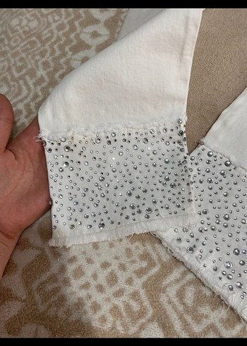m Beden Dantel Detaylı Beyaz Bohem Midi Kot