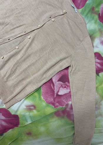 xl Beden pembe Renk Bej Düğmeli Pamuklu Hamile Hırkası