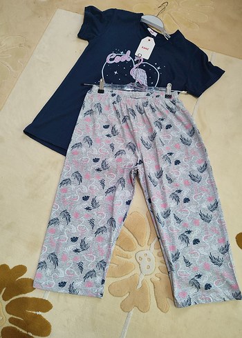 s Beden Lacivert Baskılı Kısa Kollu pijama takımı