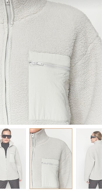 l Beden gri Renk Gri Fermuarlı Peluş Dik Yaka Sweatshirt