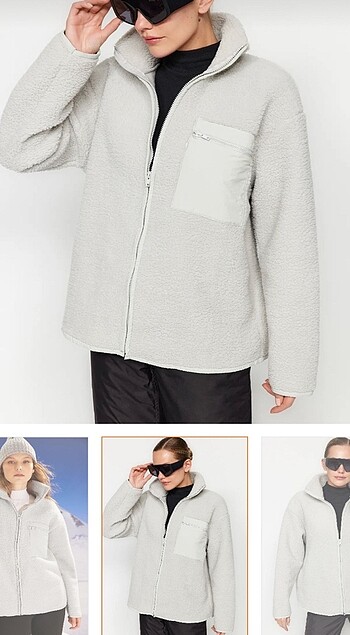 Trendyol & Milla Gri Fermuarlı Peluş Dik Yaka Sweatshirt
