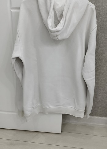 l Beden beyaz Renk Kapüşonlu Cepli Sweatshirt
