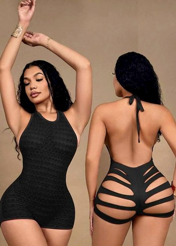 Siyah Dantelli Strappy Mini Monokini