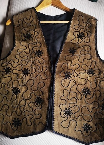 Vintage el yapımı nakışlı kadın süet yelek - Görsel 3