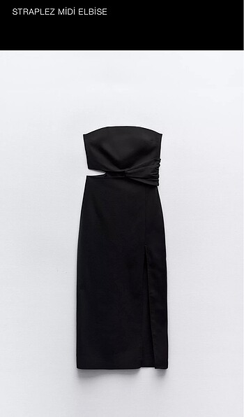 Zara Siyah Straplez Midi Elbise